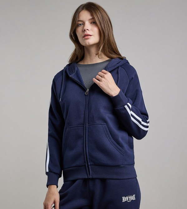 Stripe Detail Hooded Jacket with Long Sleeves