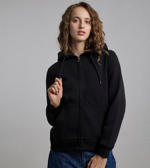 Solid Hooded Jacket with Long Sleeves