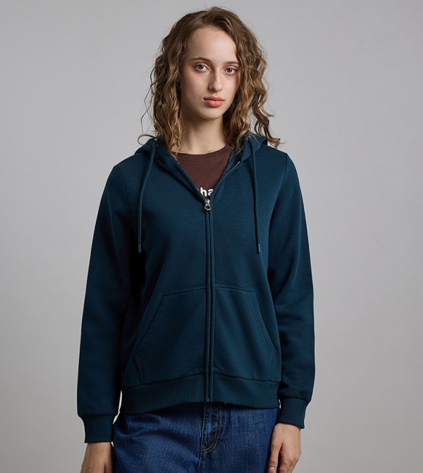 Solid Hooded Jacket with Long Sleeves