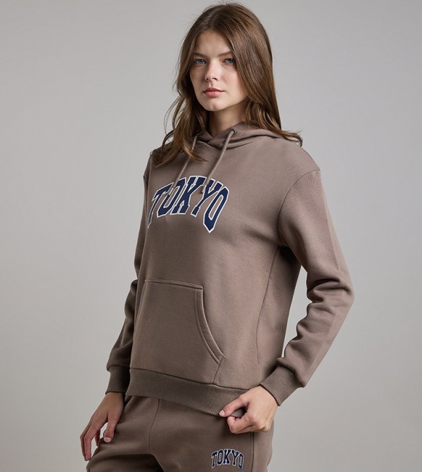 Printed Hoodie with Long Sleeves