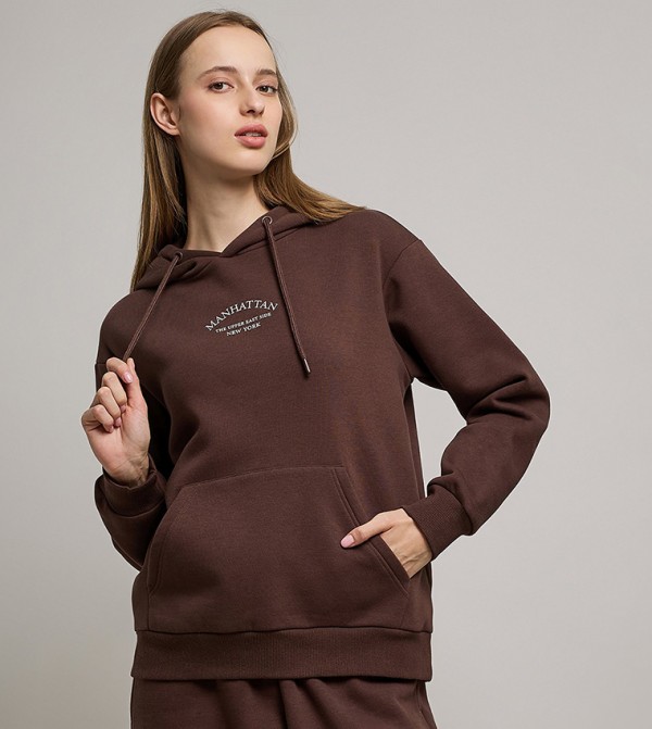 Typography Print Hoodie with Long Sleeves