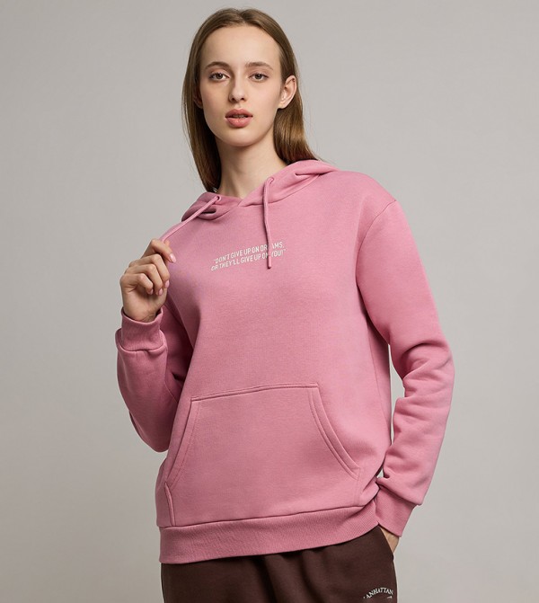 Typography Print Hoodie with Long Sleeves