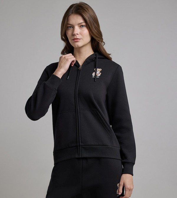 Print Detail Hooded Jacket with Long Sleeves