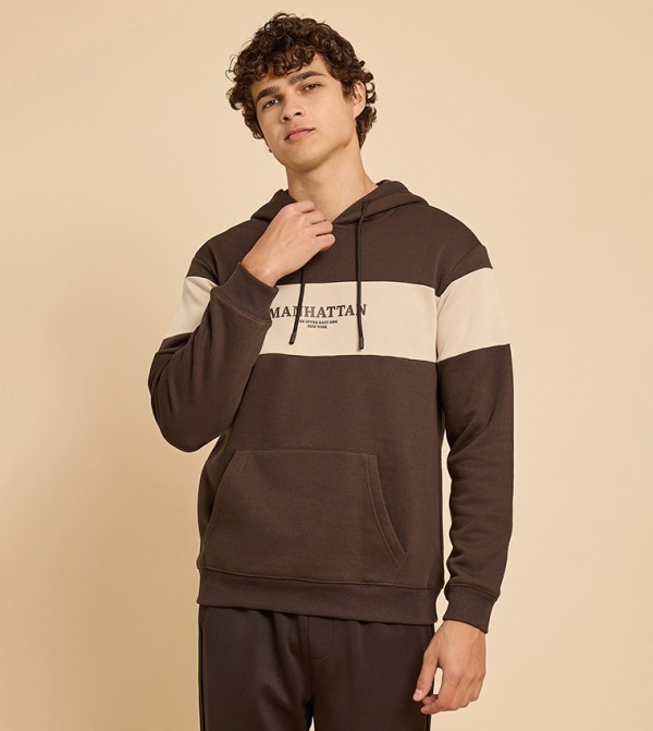 Color Block Hoodie with Long Sleeves