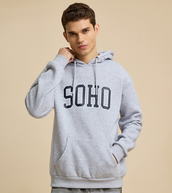 Typography Print Hoodie with Long Sleeves
