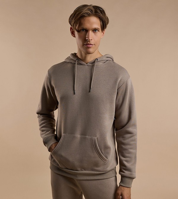 Solid Hoodie with Long Sleeves