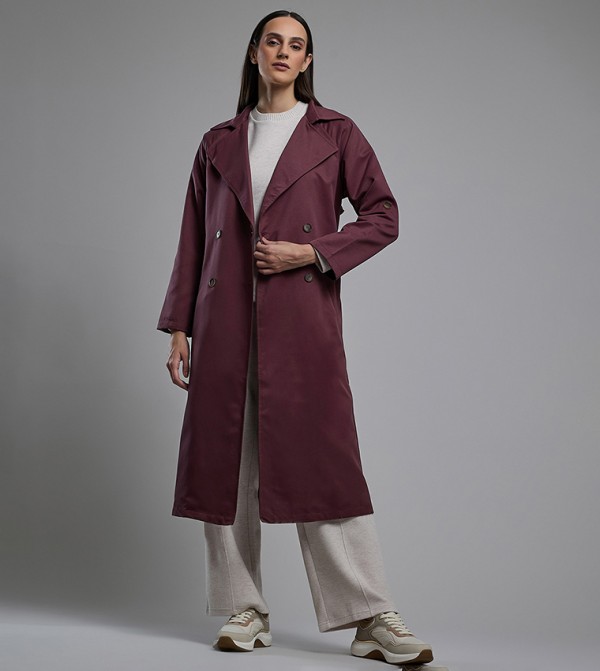 Solid Double Breasted Overcoat with Long Sleeves