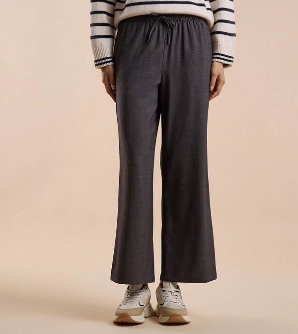 Solid Wide Keg Pants with Drawstring Waist