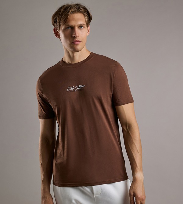 Printed T-Shirt with Crew Neck and Short Sleeves