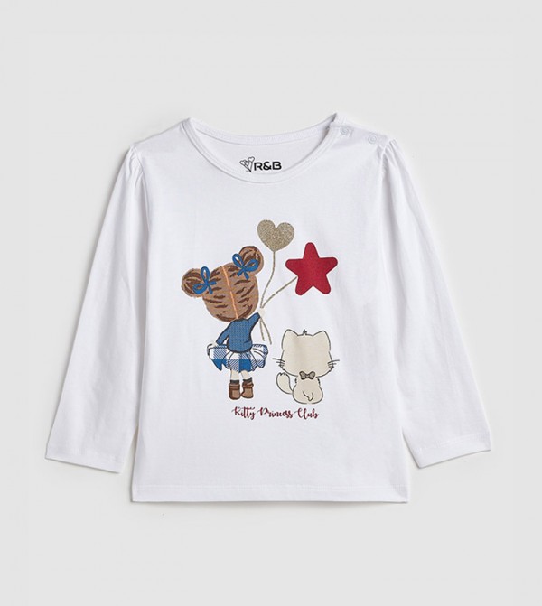 Printed T-Shirt with Crew Neck and Long Sleeves