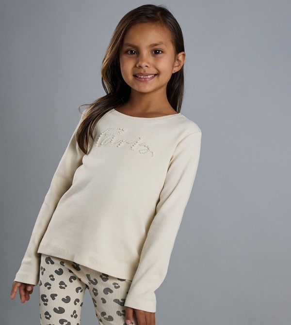 Embroidered T-Shirt with Crew Neck and Long Sleeves