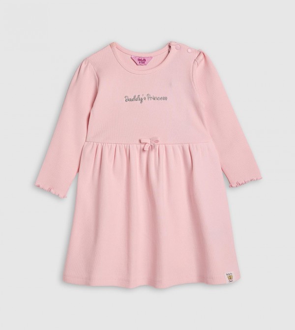 Ribbed Fit and Flare Dress with Long Sleeves