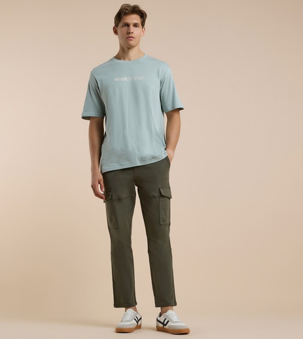 Solid Cargo Pants with Drawstring Waist