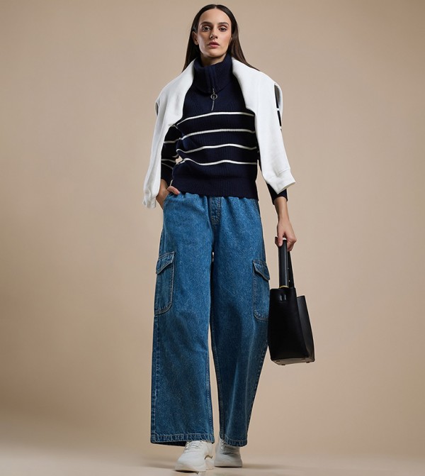 بنطال جينز كارغو برباط على الخصر