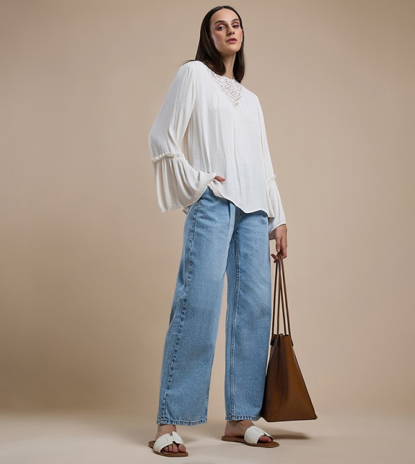 Faded Straight Fit Jeans with Button Closure