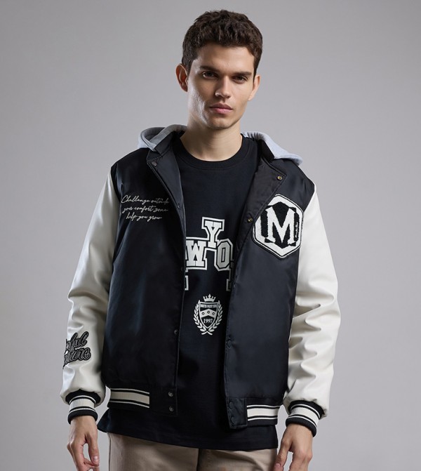 Appliqued Hooded Jacket with Button Closure