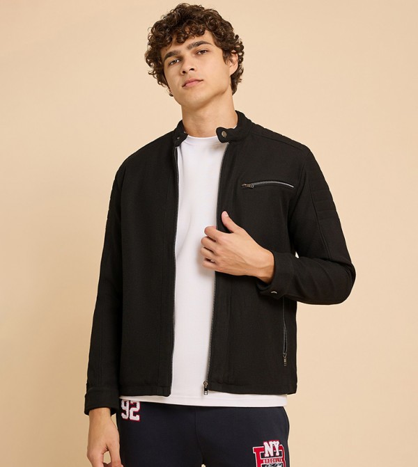 Textured Knit Jacket with Zipper Closure