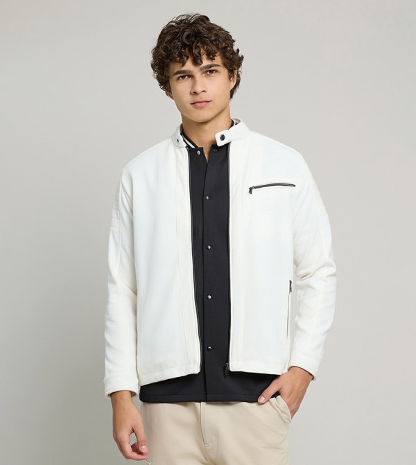 Textured Knit Jacket with Zipper Closure