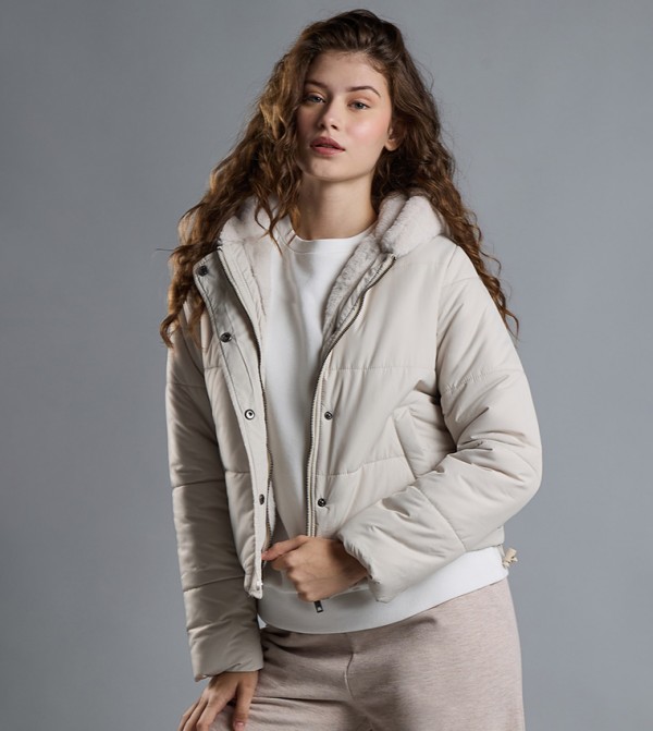 Quilted Hooded Puffer Jacket with Zipper Closure