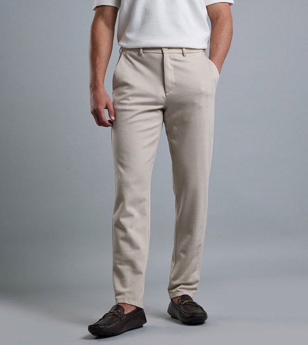 Solid Slim Fit Trousers with Button Closure