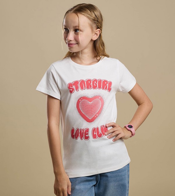 Graphic Print T-Shirt with Crew Neck and Short Sleeves