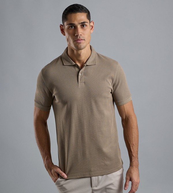 Ribbed Polo T-Shirt with Short Sleeves