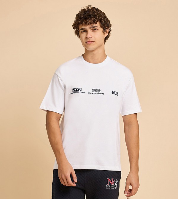 Printed T-Shirt with Crew Neck and Short Sleeves