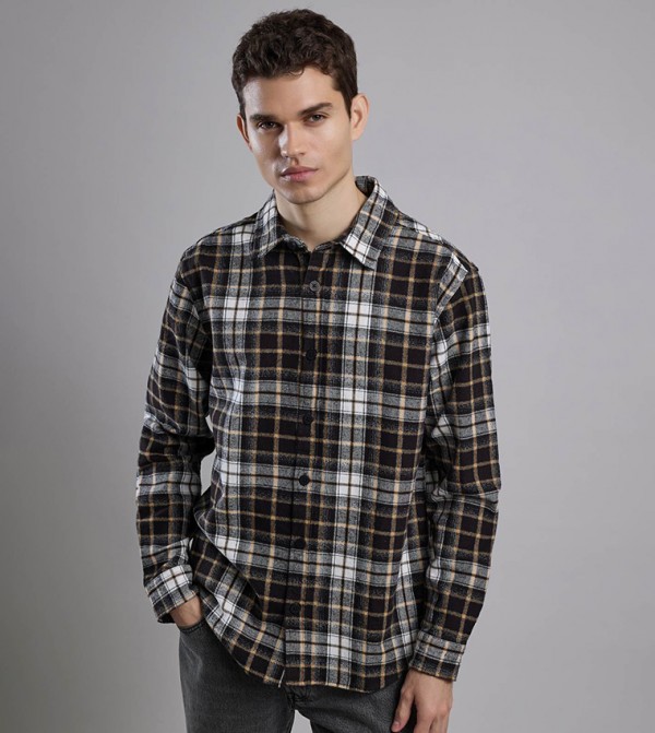 Plaid Shirt with Classic Collar and Long Sleeves
