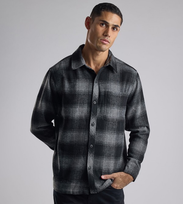 Plaid Shirt with Classic Collar and Long Sleeves