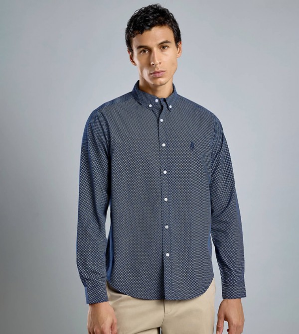Printed Shirt with Button-Down Collar and Long Sleeves