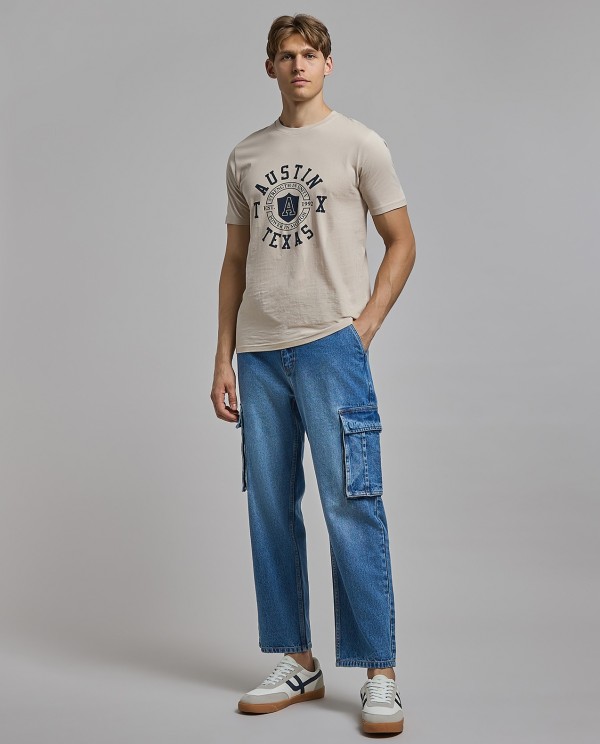 Faded Cargo Jeans with Button Closure