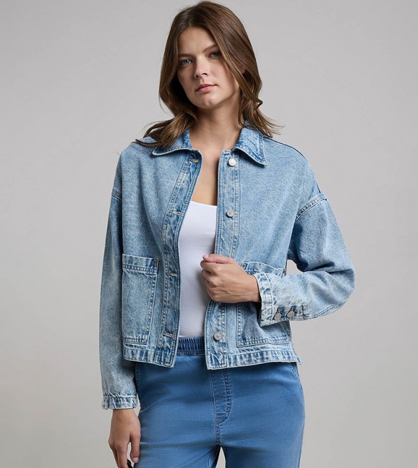 Washed Denim Jacket with Button Closure