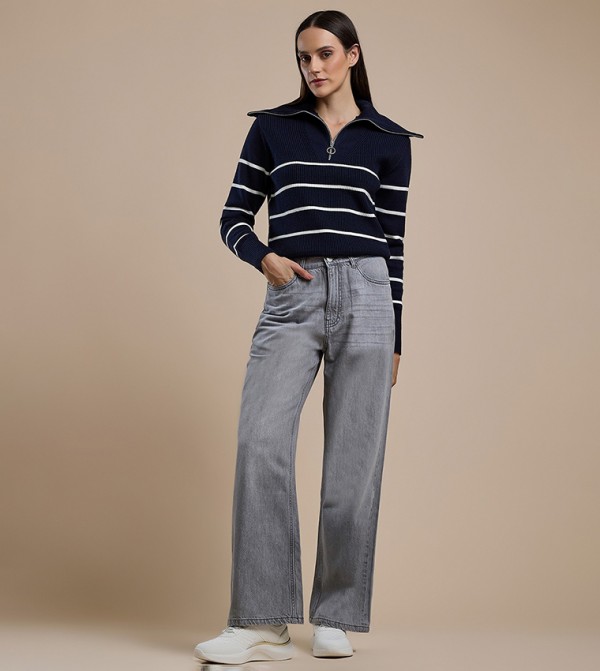 Washed Straight Fit Jeans with Button Closure