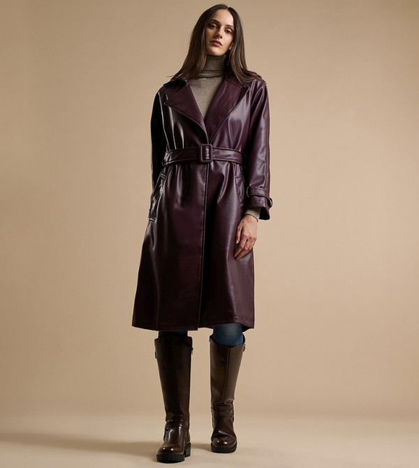 Solid Overcoat with Waist Belt