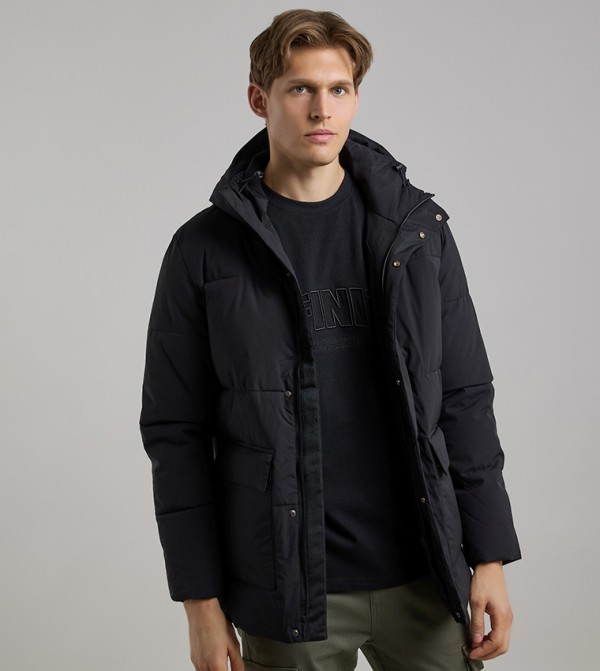 جاكيت مبطن هودي بسحاب وأكمام طويلة