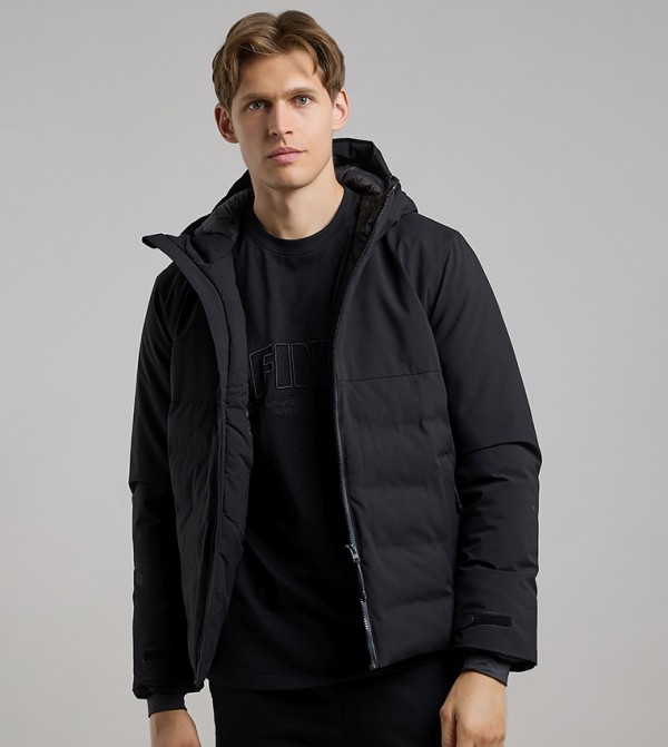 Zippered Hooded Puffer Jacket with Long Sleeves