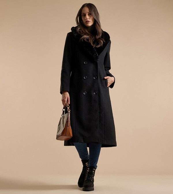 Fur Detail Overcoat with Long Sleeves