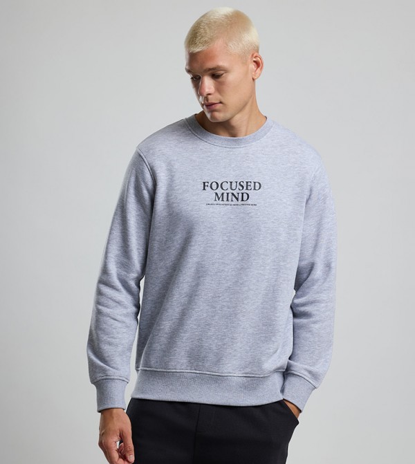 Typography Print Sweatshirt with Crew Neck and Long Sleeves