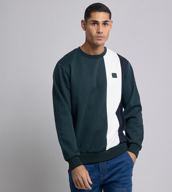 Color Block Sweatshirt with Crew Neck and Long Sleeves