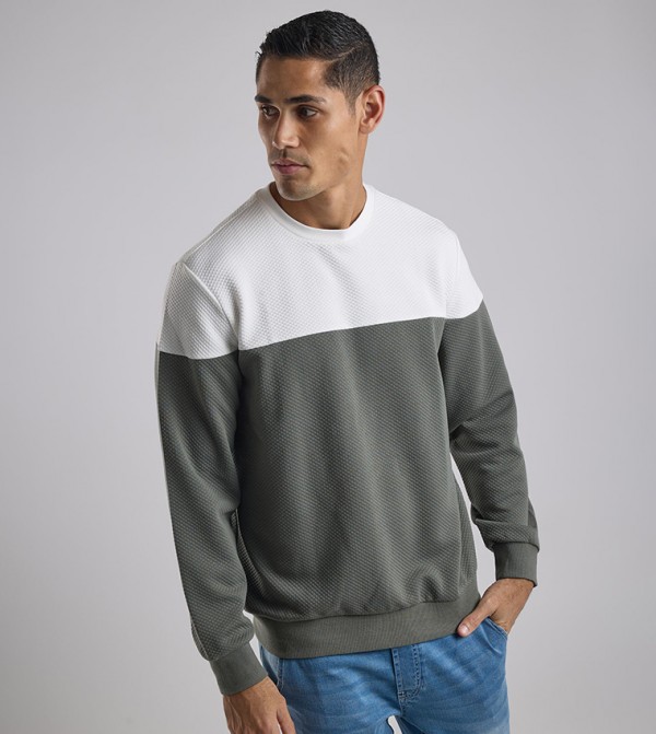 Color Block Sweatshirt with Crew Neck and Long Sleeves