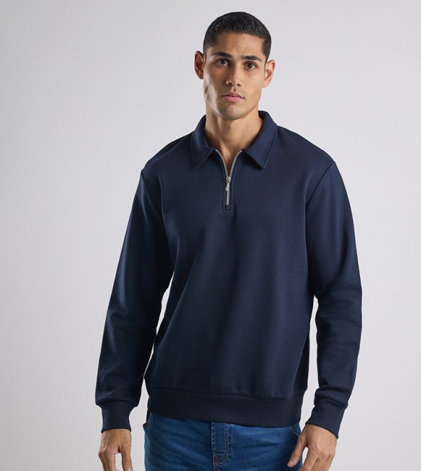 Solid Sweatshirt with Shirt Collar and Long Sleeves