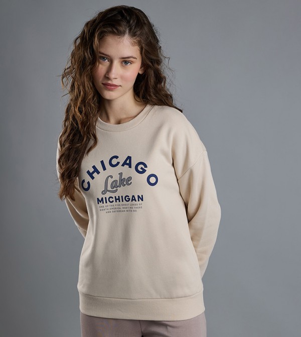 Printed Sweatshirt with Crew Neck and Long Sleeves