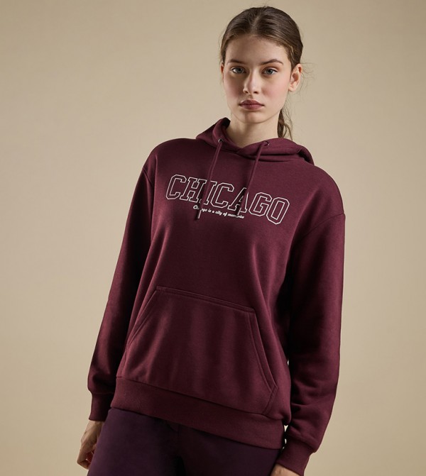 Typography Print Hoodie with Long Sleeves