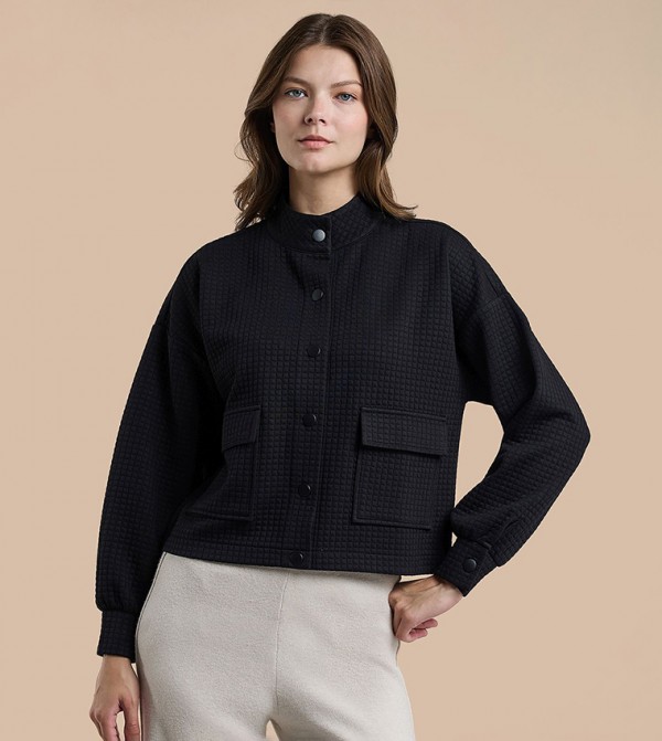 Textured Jacket with Button Closure