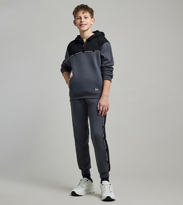 Color Block Hooded Clothing Set