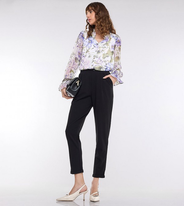 Pleat Detail Slim Fit Pants with Elastic Waist