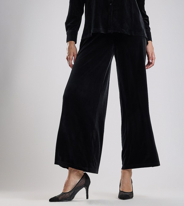 Solid Wide Leg Pants with Drawstring Waist