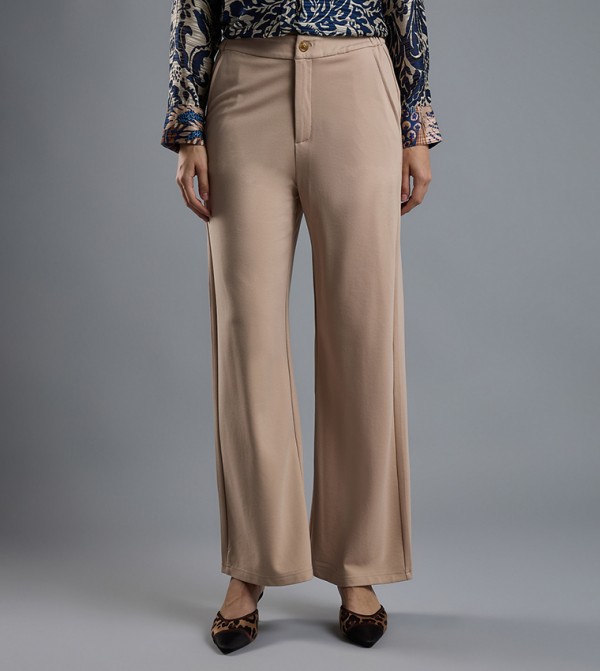 Solid Straight Fit Pants with Button Closure