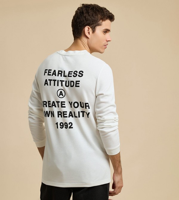 Back Print T-Shirt with Crew Neck and Long Sleeves