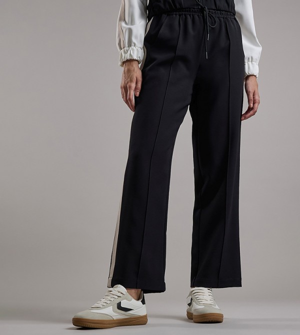 Stripe Detail Wide Leg Sweatpants with Drawstring Waist